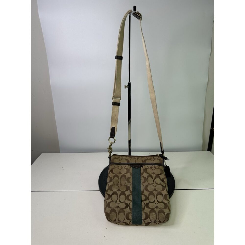 Coach Crossbody Small Canvas Signature Bag Tan/Green